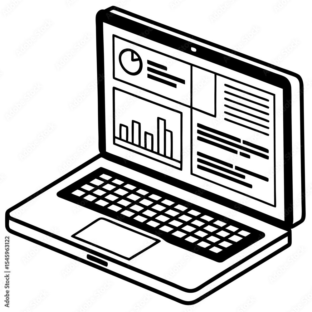 Poster laptop computer screen displaying data charts and graphs
