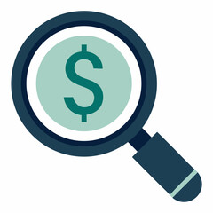Magnifying glass focusing on dollar sign icon for financial search