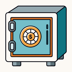 Cartoon illustration of a safe with a dollar sign