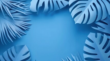 Obraz premium Tropical Leaves Watercolor Texture - Blue Green Abstract Botanical Background with Copy Space, Summer Minimalist Pattern 