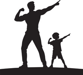 Father and Son Silhouette Displaying Strength and Pointing Towards the Future Aspirational and Empowering silhouette muscular