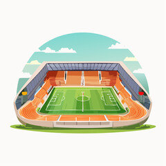 Cartoon soccer stadium interior view, vector illustration
