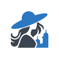 Woman with Hat and City Background icon