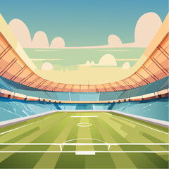 Cartoon soccer stadium interior view, vector illustration