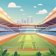 Cartoon soccer stadium interior view, vector illustration