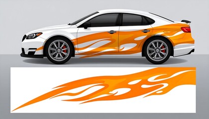 Fototapeta premium White car with flame vinyl wrap.