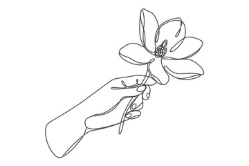 Elegant Hand Holding a Flower Minimalist Line Art Illustration