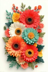 Vibrant Paper Flower Arrangement with Bright Colors and Textured Details