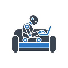 Robot Working on Laptop icon