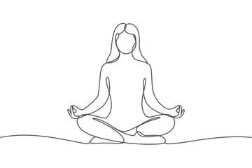 Continuous Line Drawing of Woman in Lotus Position Meditating Peacefully