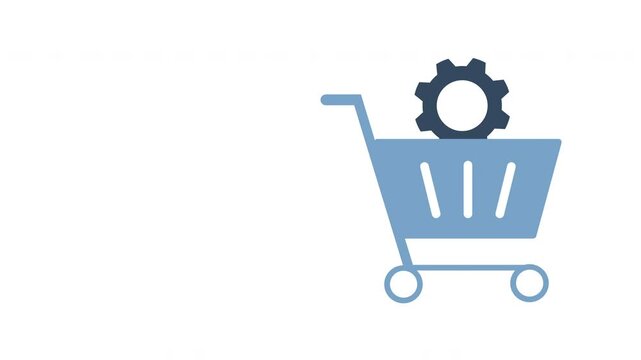 E-commerce Solution Animation with Shopping Cart and Gear, Online Shopping Process, Alpha Channel