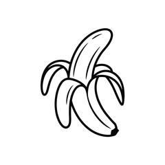 Black and White Line Art Drawing of a Peeled Banana