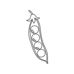 Simple Line Art Illustration of a Pea Pod with Four Peas