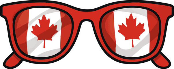 Sunglasses with Canadian flags reflecting a festive atmosphere during a national celebration