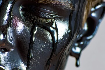 close up of a head with black paint
