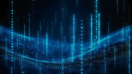 Digital technology Background with glowing mesh grid, quantum wave lines, dynamic particles, cybernetic network nodes, digital flow structure, intelligent motion system, neon cyberspace, and virtual - Powered by Adobe