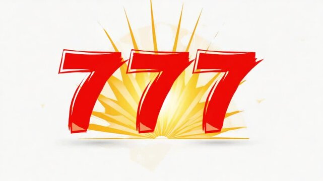 Three red sevens on a light background, symbolizing luck and winning in lottery games. The design features a sunburst effect behind the numbers..