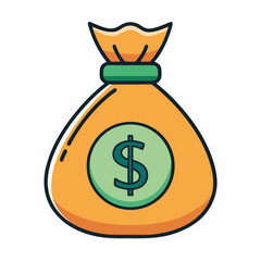 Cartoon illustration of a money bag with dollar sign