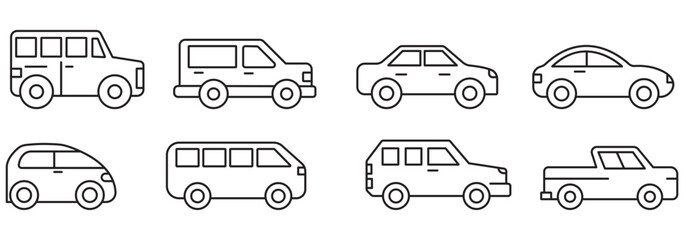 Various vehicle line  icon sets  . Simple line set of car icons. 