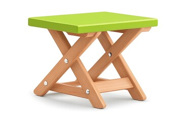 Green folding small picnic comfortable chair stool or footstool. Interior design concept. Isolated object on white background