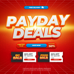 Payday Shopping Sale discount deals Dynamic Red gradient Editable text effect with voucher Simple Marketing Promotion banner template