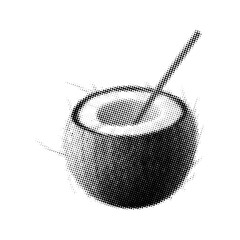 Cocktail with coconut with halftone texture,collage element