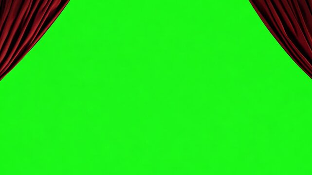 Curtain Backdrop: A theater curtain elegantly frames a vibrant green background, offering an adaptable space for creative content or presentation.