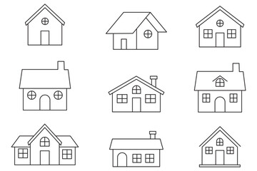 Black house icon collection, various residential building silhouettes, simple home design vector, architecture elements