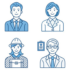Business people icon set in cartoon vector style showing men and women in office suits and professional roles