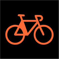 Minimalist Orange Bicycle Icon on Black Background – Urban Transport Vector Symbol,A sleek and stylized vector illustration of a bicycle in vibrant orange, featuring clean geometric lines and set agai