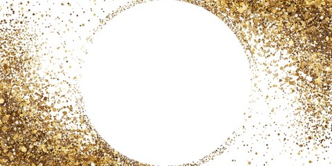 A white circle framed by swirling golden glitter, creating a sparkling, celebratory effect