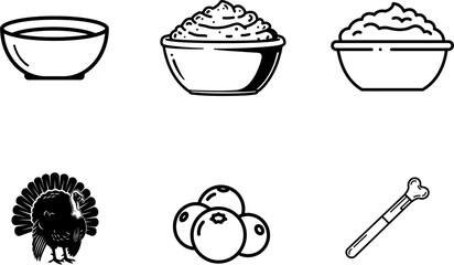 Bowls of food with a turkey berries and a bone silhouette