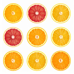 Colorful citrus fruits isolated on white background with natural light, sharp focus and full depth of field for editorial food photography