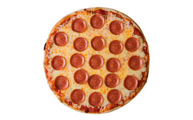 Pepperoni Pizza on White Bhackground
