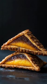 Sweet blueberry pastery dessert with a delicious jelly filling and sugar coating. Yellow filling is visible through the crust, adding to its mouth-watering appeal.