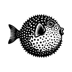 Obraz premium Black and white vintage style pufferfish illustration