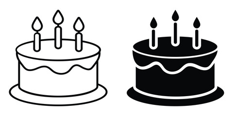 Cake icon on white background.  Birthday cake icon black and white. birthday cake icon in trendy flat design. black trendy style illustration for web and app. Cake vector illustration.