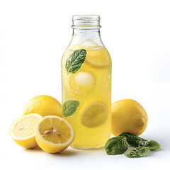 Fresh citrus lemonade drinks with lemon, mint, and ice in a glass