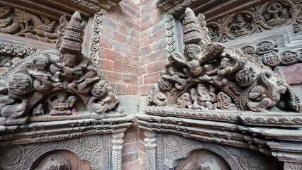 Intricately Carved Deities and Sculptures on Nepal Heritage Temple Walls

