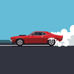 Muscle Car Burnout on Asphalt Road
