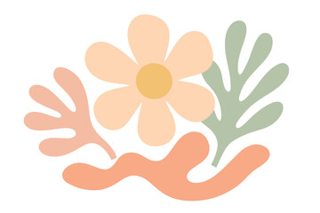 Bright and simple floral design featuring pastel hues and abstract shapes, perfect for modern decor or graphic projects, created recently