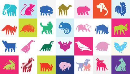 Fototapeta premium Animals logos collection. Animal logo set. Geometrical abstract logos. Icon design