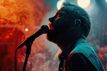 Premium Quality Visual of Full Shot Man Performing with Microphone