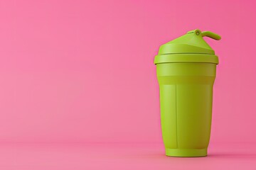3D Render of a Green Sports Shaker with a Green Cap on a Pink Background