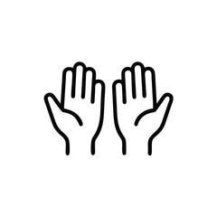 Two Outline Hand Drawn Hands Raised in Prayer or Supplication Gesture on Background Simple Icon Design
