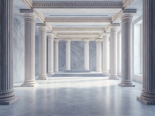 premium quality visual of ancient Greek architecture with pillars and a classical marble interior for showcasing a product., high detail, 8k