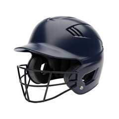 A navy blue baseball helmet with a faceguard, designed for safety in sports. The helmet has a sleek, modern design and is shown on a transparent background.