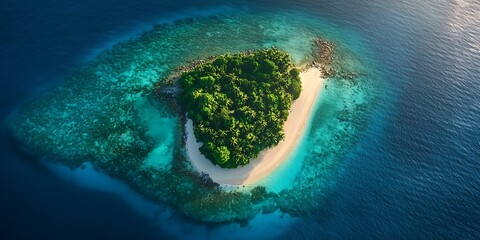 Aerial View of Secluded Tropical Island Paradise