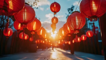 Streets bloom with red lanterns for Lunar New Year cheer.