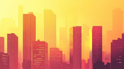 Fototapeta premium Vibrant City Skyline at Sunset with Colorful Warm Hues